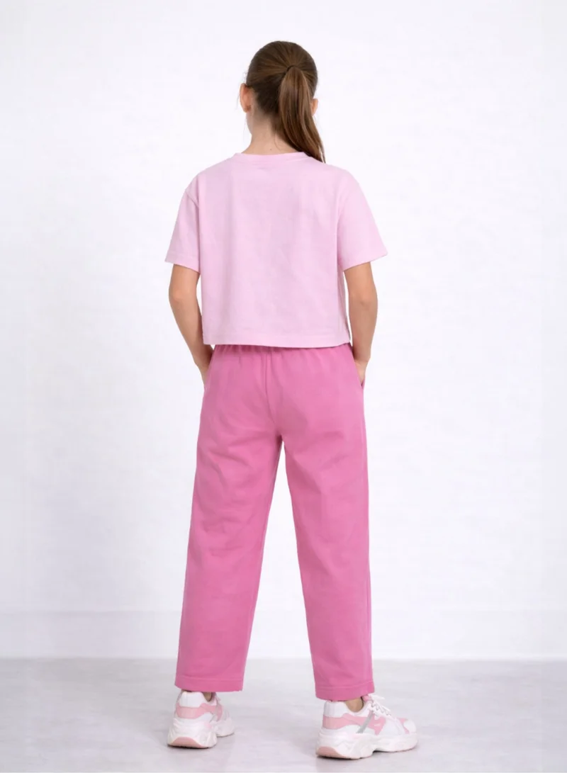 Victor And Jane  Girls 2 Pc Set Floral Print Top & Barrel Pants Set – Light Pink & Pink for Women | Best Price UAE